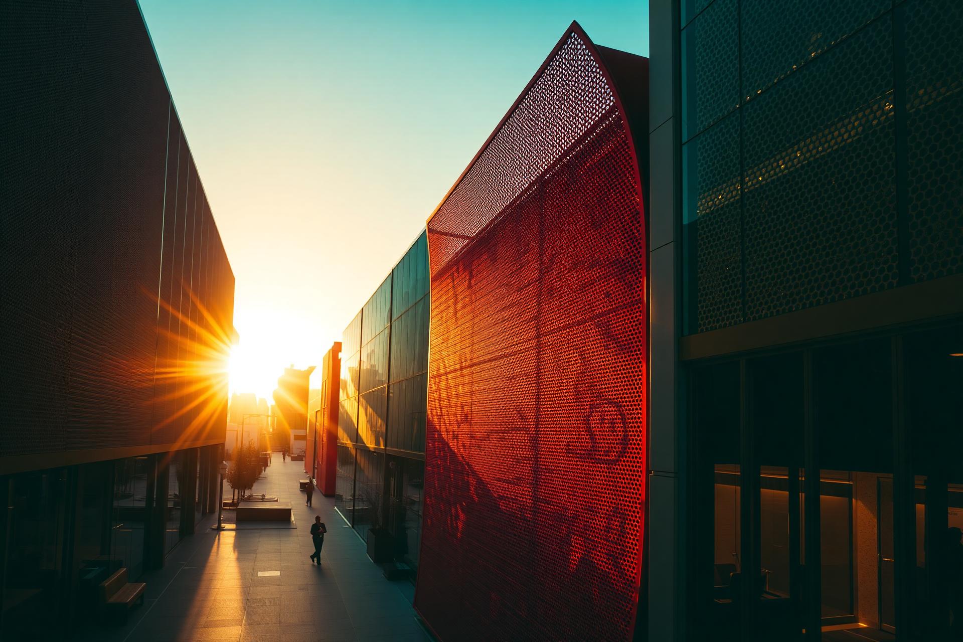Masdar City sustainable architecture at golden hour